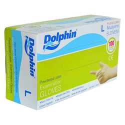Dolphin - Pudralı Beyaz Latex Muayene Eldiveni Büyük Boy (L) 100 Lü Paket (1)